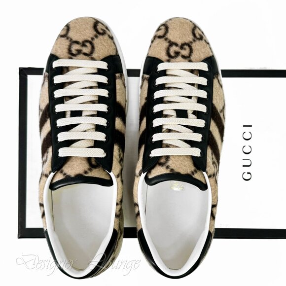NEW GUCCI Ace GG Monogram Men's Wool Logo Sneakers G 9.5 / US 10 Authentic $890 - Picture 3 of 10